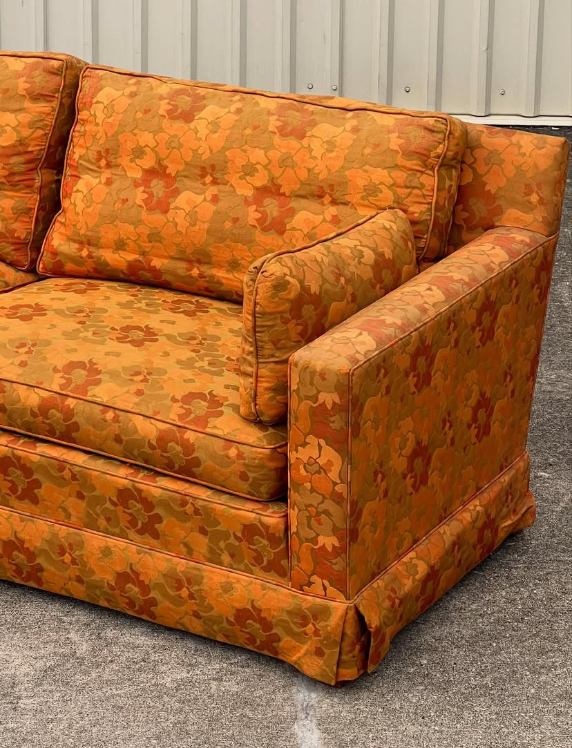 Mid Century Orange Floral Sofa