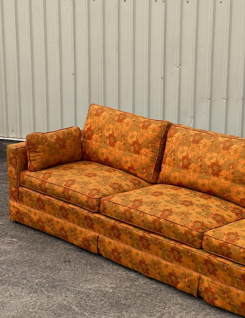 Mid Century Orange Floral Sofa