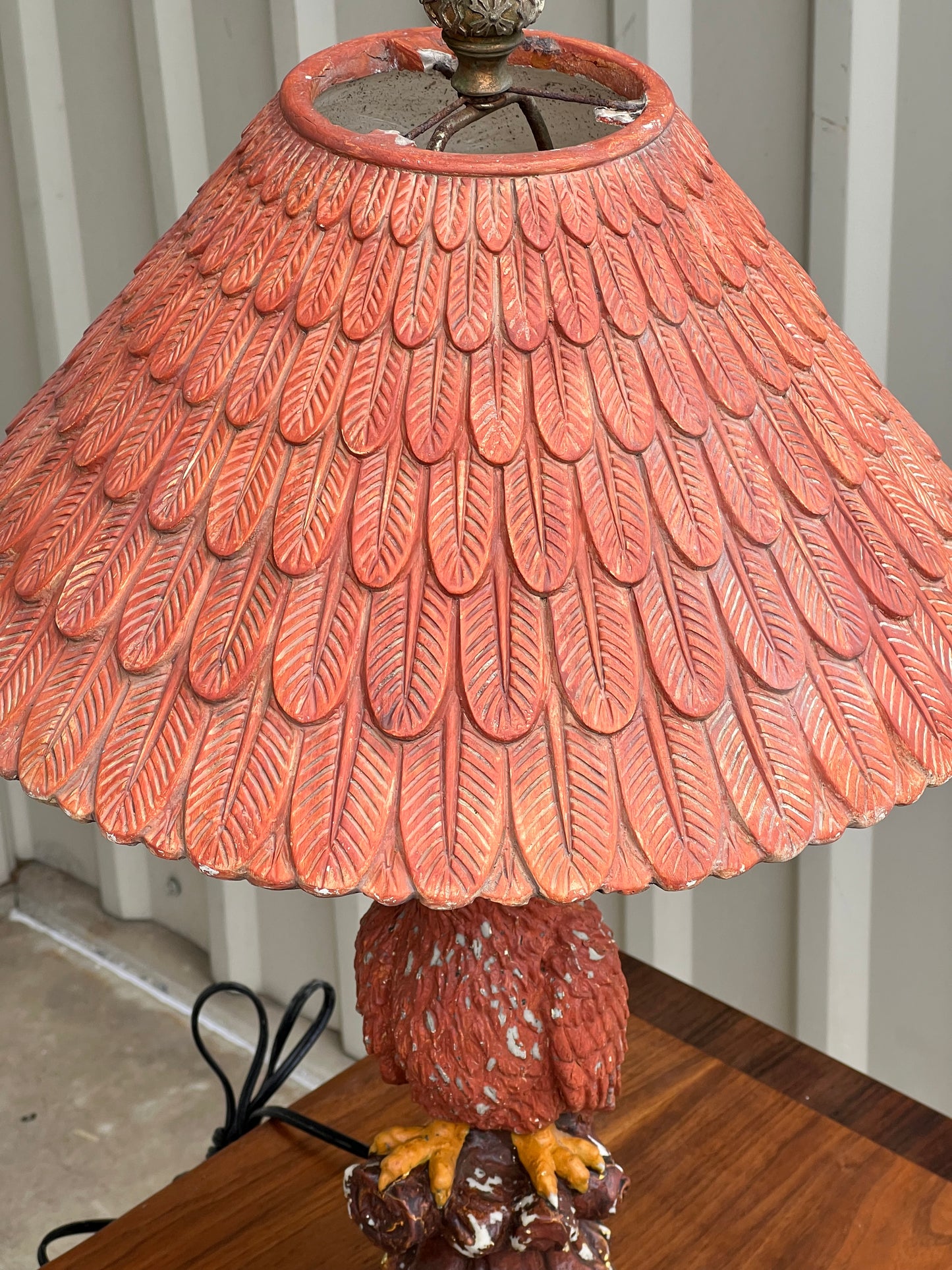 Antique Eclectic Bird Parrot Lamp with Feather Shade