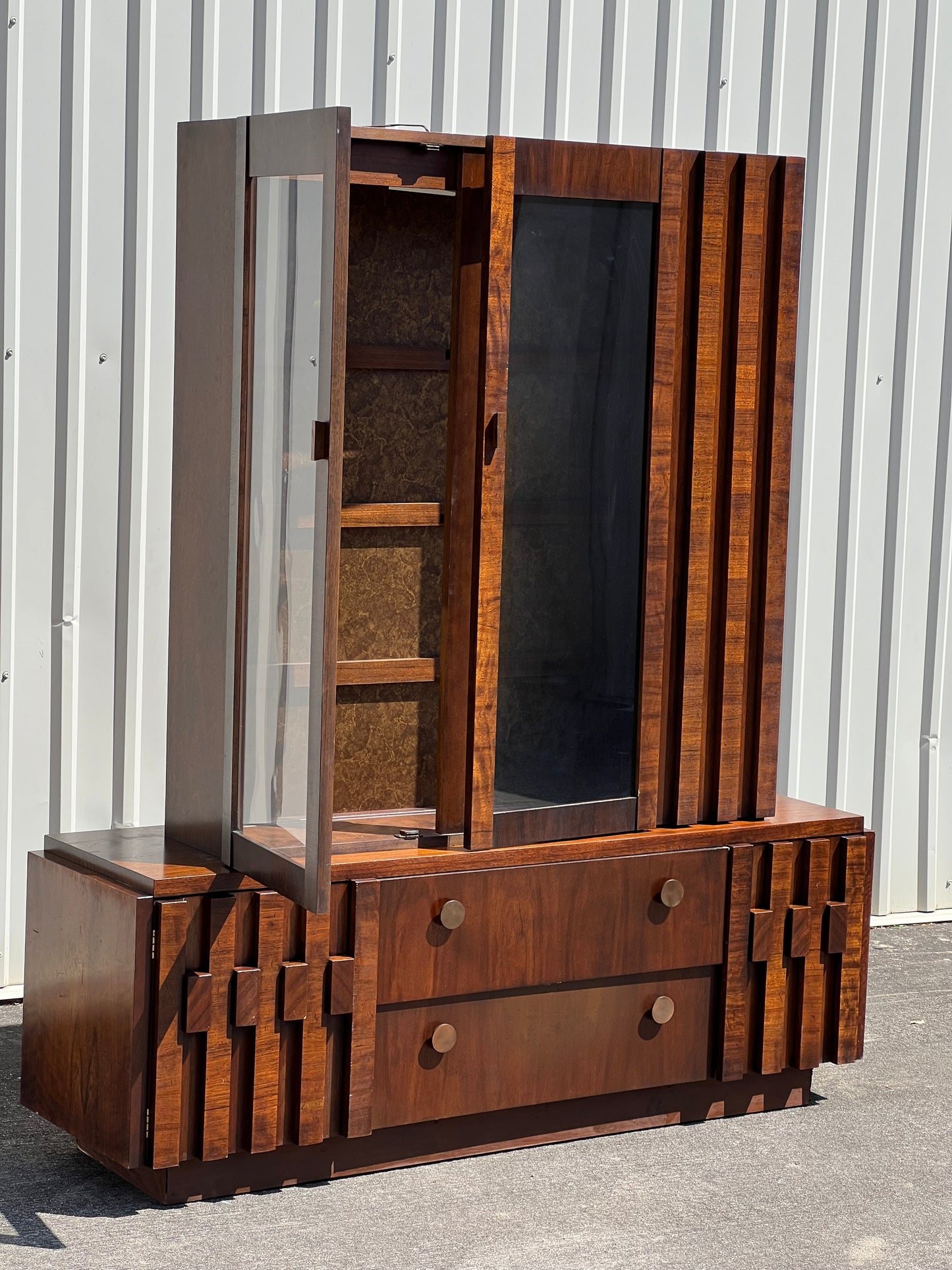 Mid Century Modern Lane Staccato Brutalist Style Hutch