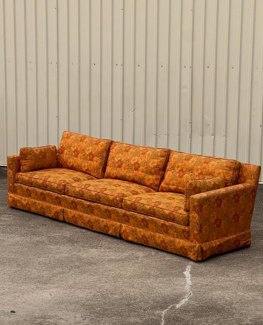 Mid Century Orange Floral Sofa
